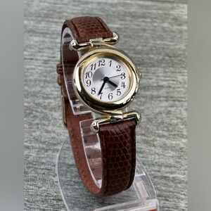 Mitoya Quartz V377 Wristwatch 3930QS Gold Silver Brown Leather Works Japan Fada